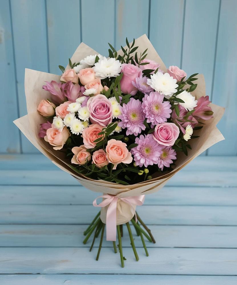 Букет цветов из: Хризантемы, Розы и Альстромерии в Караваево Костромской области
