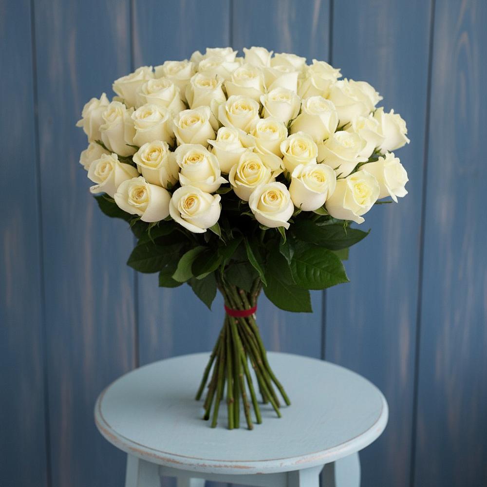 Букет 51 Белая роза Эдлесс Лав в Караваево Костромской области