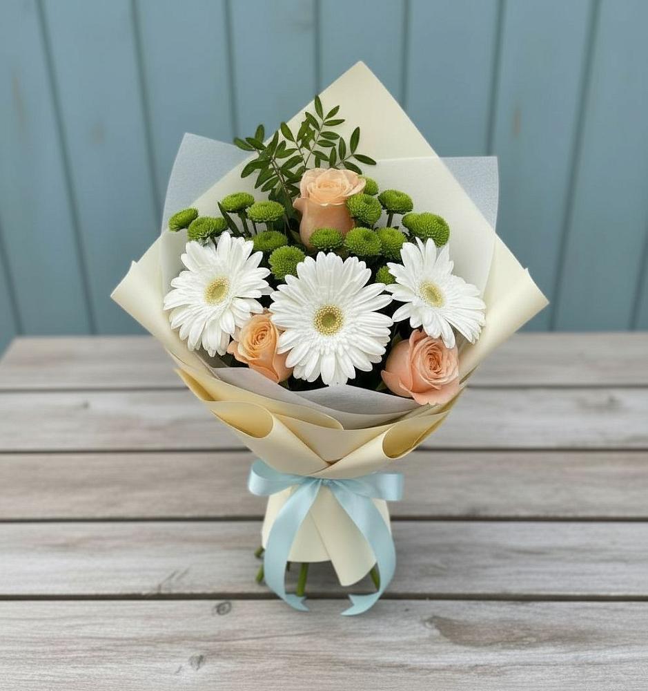 Букет цветов из: Герберы, Розы и Хризантемы в Караваево Костромской области