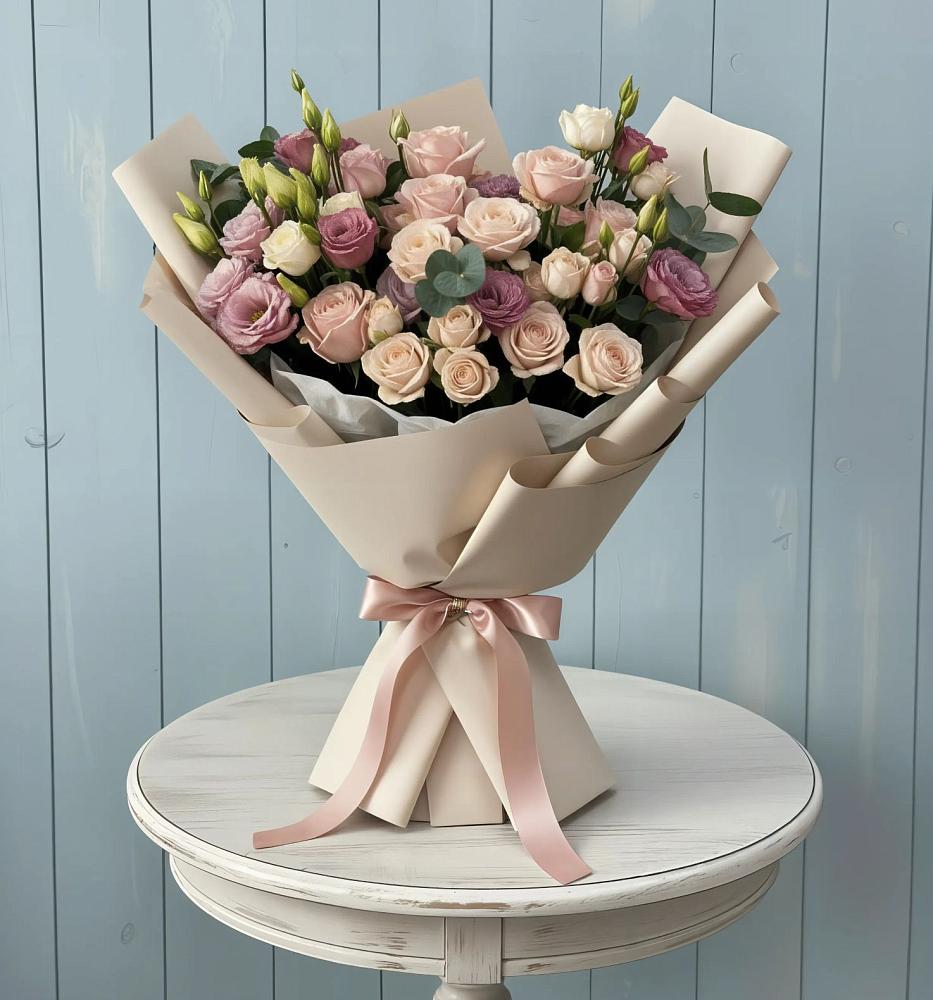 Букет цветов из: Розы и Лизиантусы в Караваево Костромской области