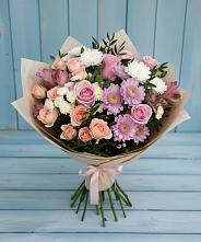 Букет цветов из:  Хризантемы, Розы и Альстромерии в Караваево Костромской области