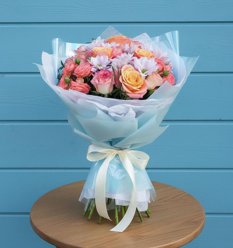 Букет цветов из: Хризантемы и Розы в Караваево Костромской области